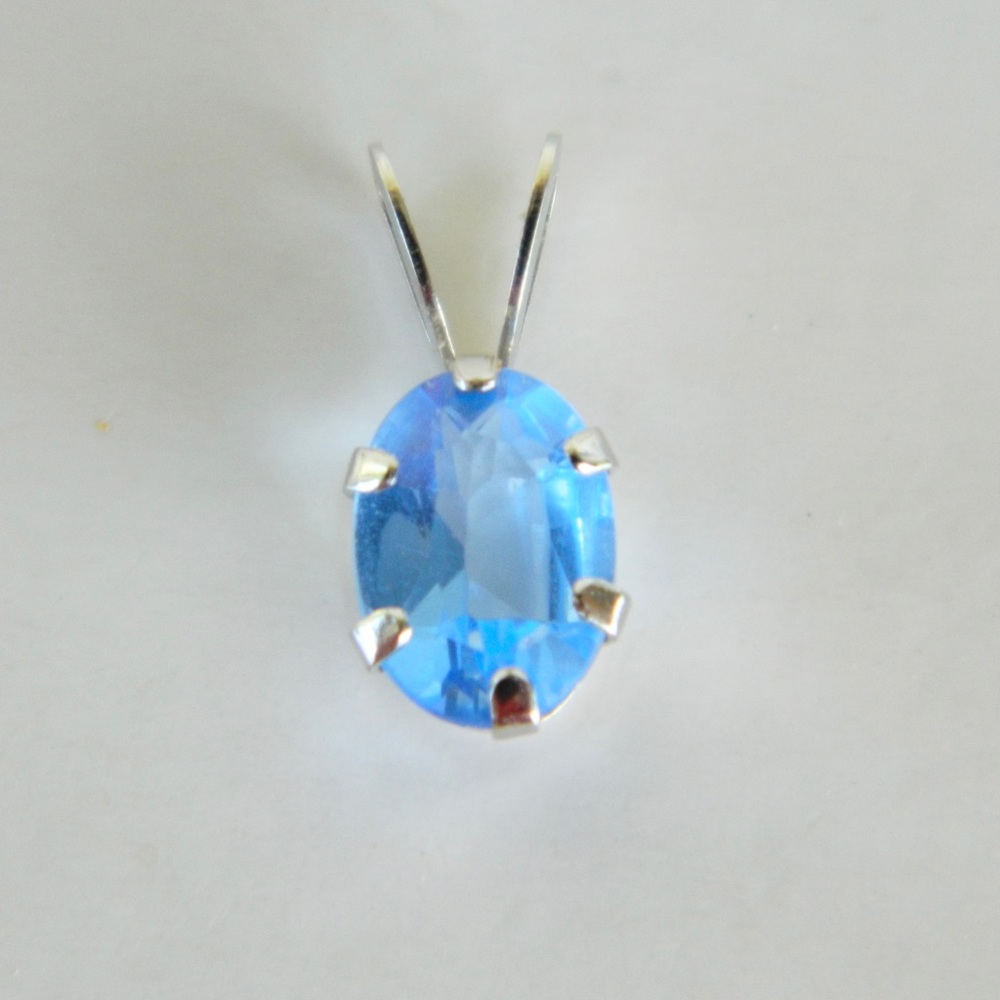 Solid 14k White Gold Blue Topaz Pendant
